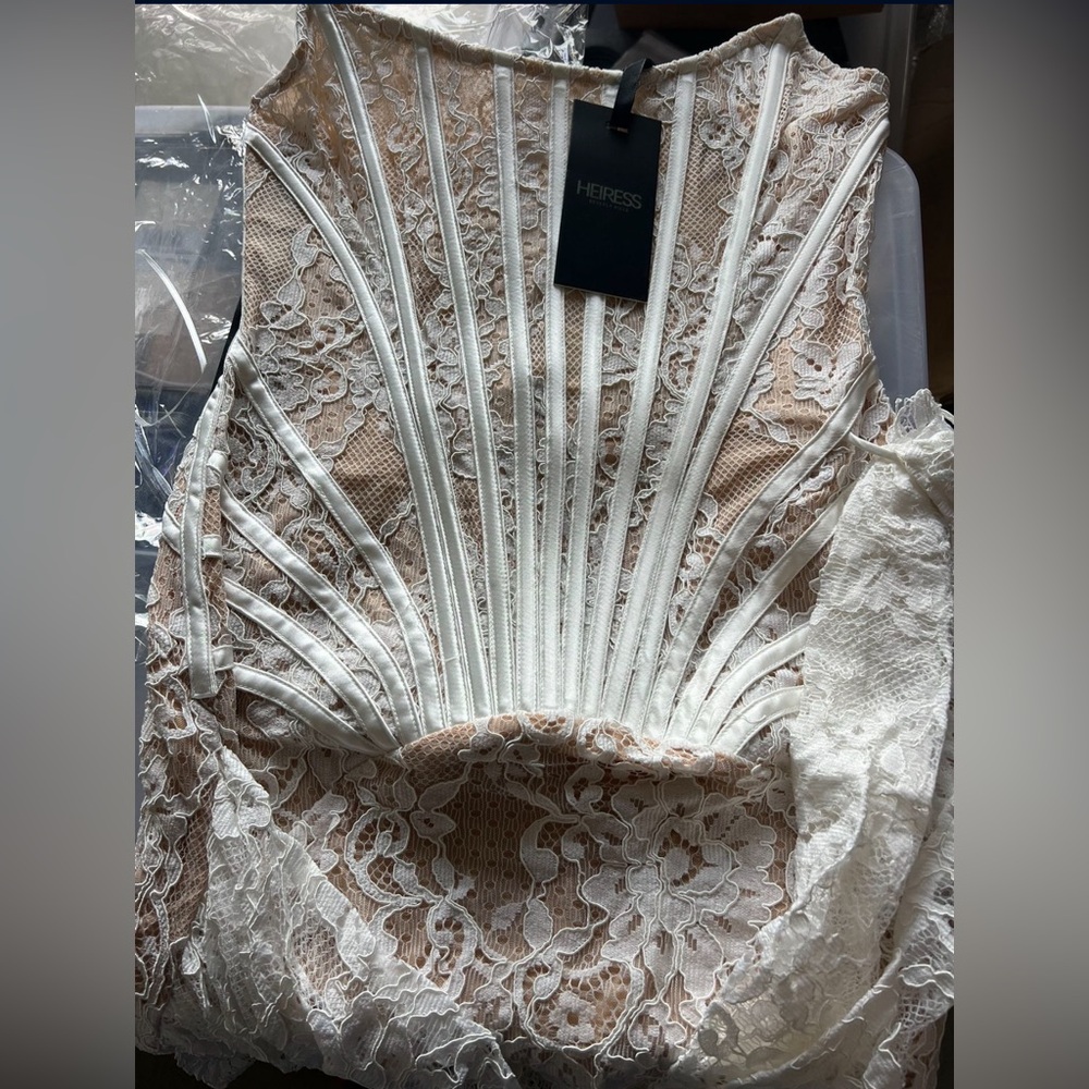 Heiress Beverly Hills Lace Mesh Corset Drape Mini Dress - Picture 3 of 6